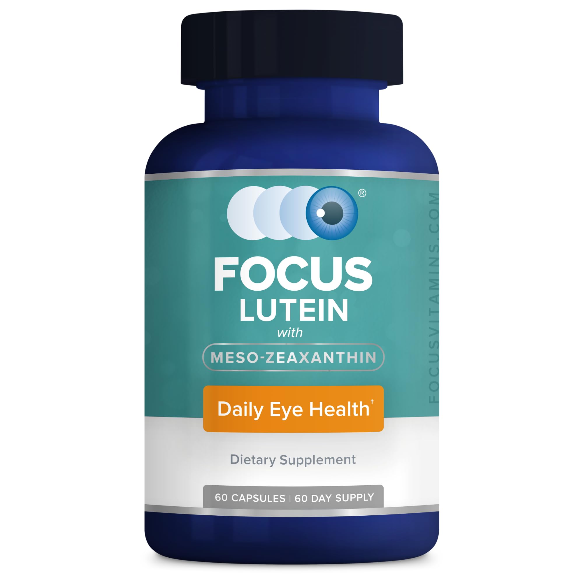 Focus Vision Supplements Focus Lutein bottle offering daily eye support for digital screens.