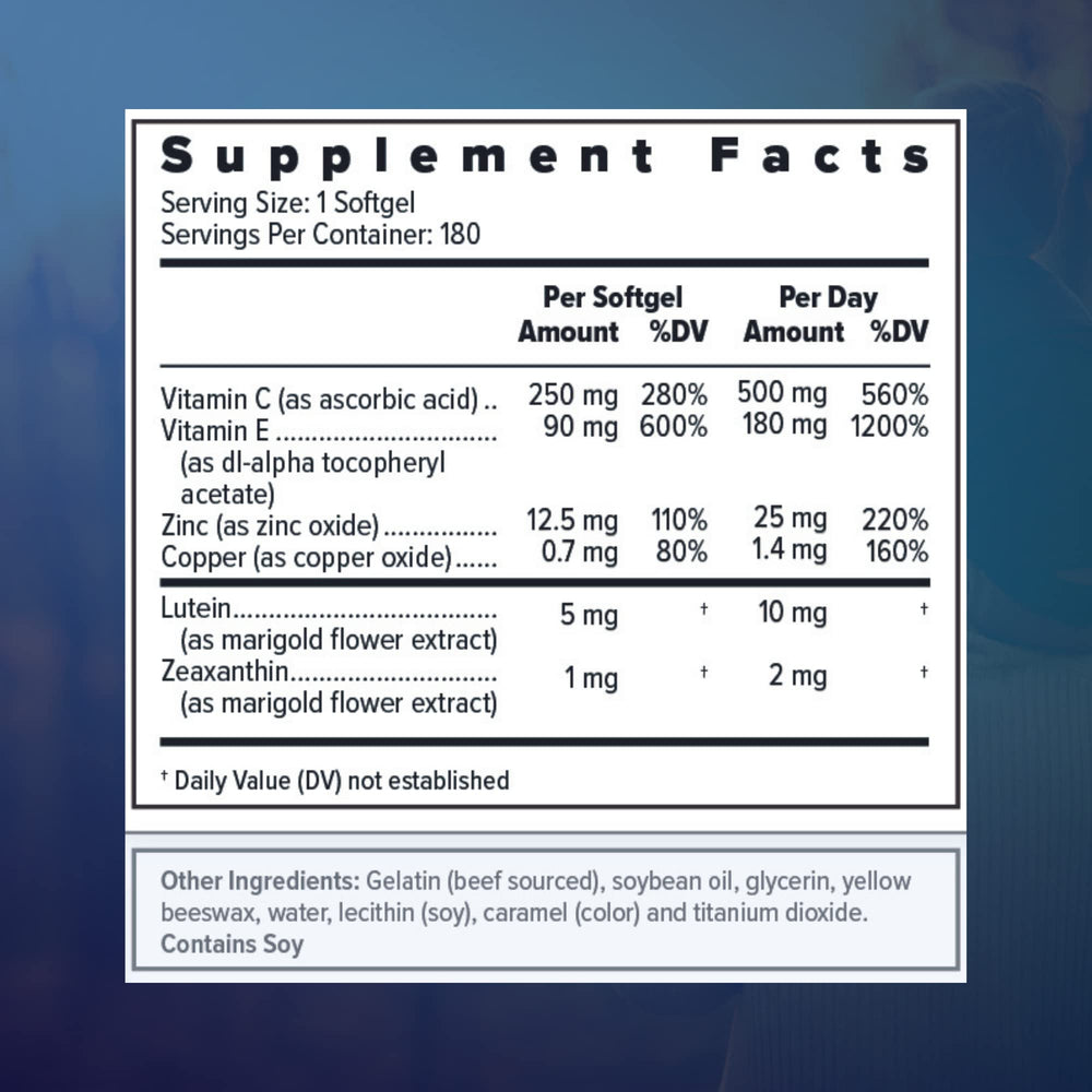 Focus Select AREDS2 label highlights lutein and zeaxanthin for eye health.