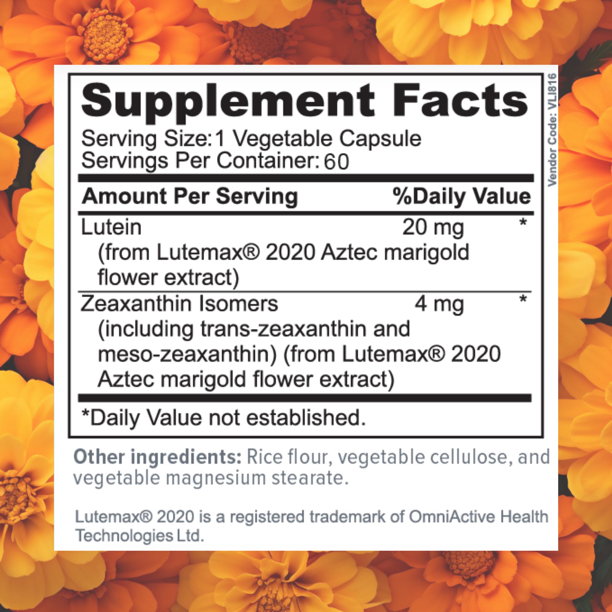 Close-up of Focus Lutein capsules highlighting vegan, sugar-free eye health option.