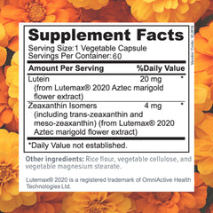 Close-up of Focus Lutein capsules highlighting vegan, sugar-free eye health option.