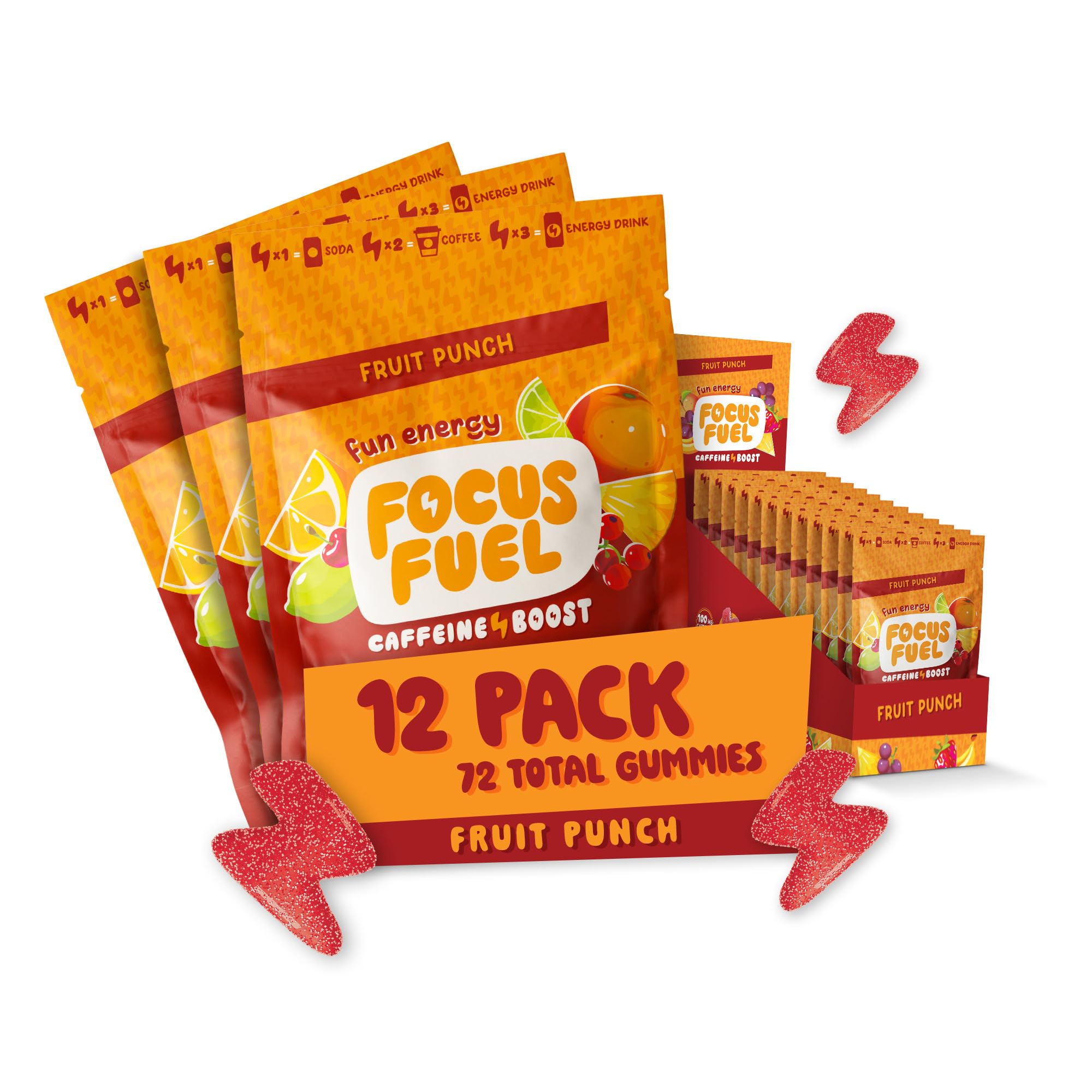 FocusFuel Energy Chews Fruit Punch sample pack front view for on-the-go energy.