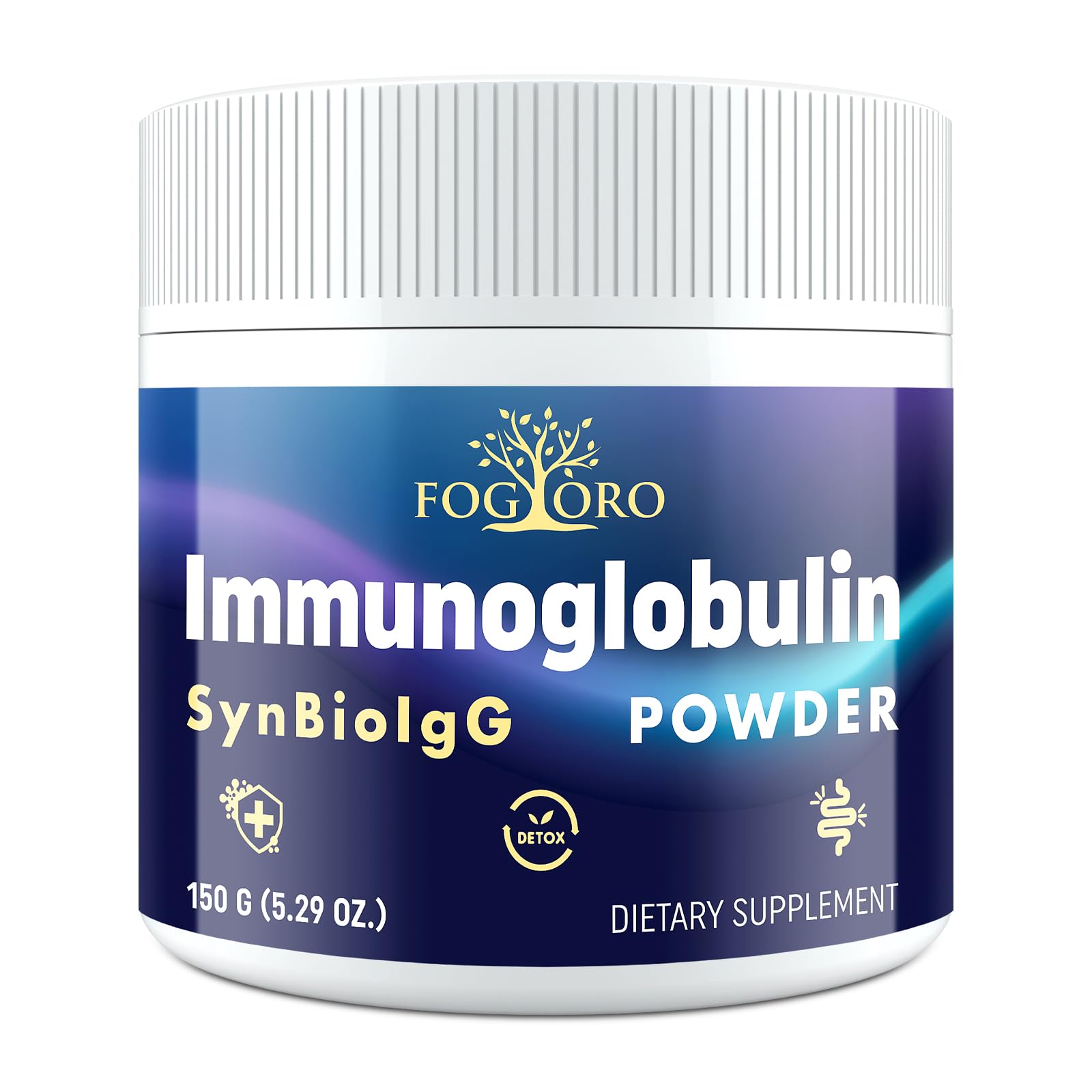 Fogoro IgG immunoglobulin powder bottle for a dairy-free daily routine