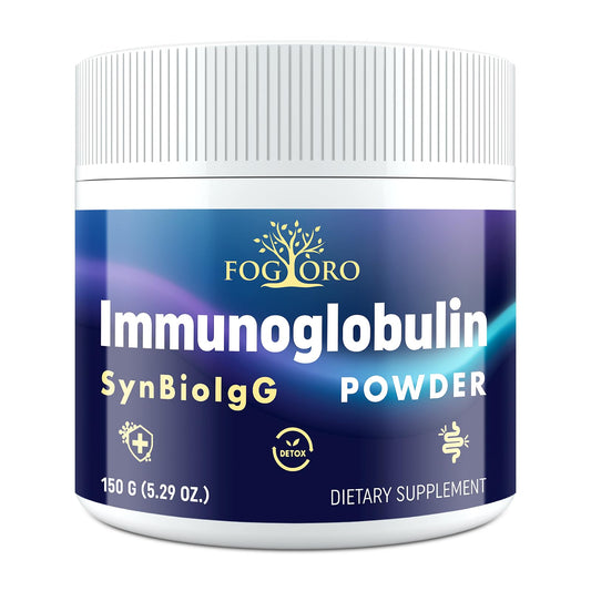 Fogoro IgG immunoglobulin powder bottle for a dairy-free daily routine