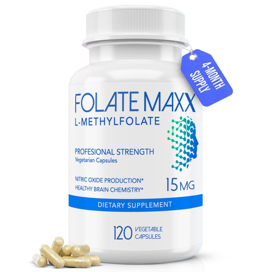 folate maxx bottle front shows high-potency 15 mg L-methylfolate for daily support