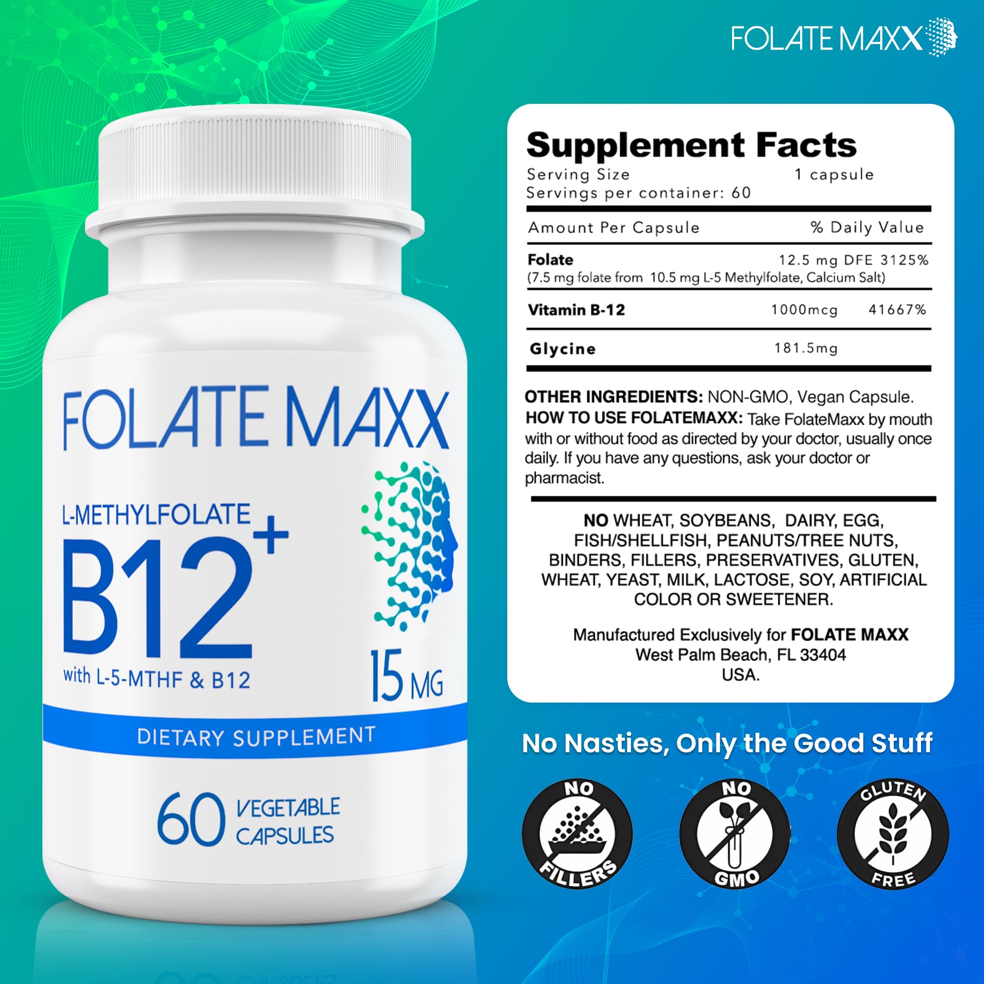 FolateMaxx bottle with Made in USA seal emphasizing quality.