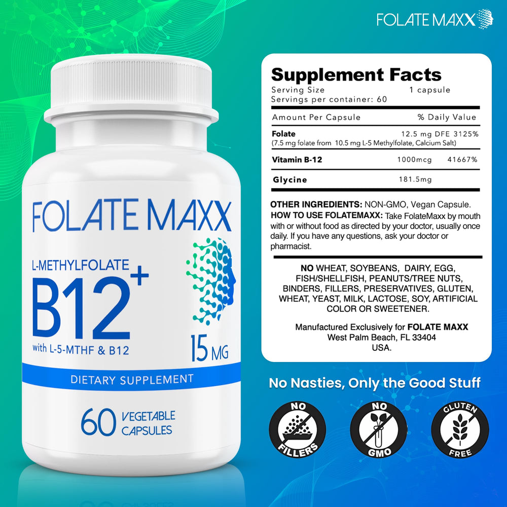 FolateMaxx bottle with Made in USA seal emphasizing quality.