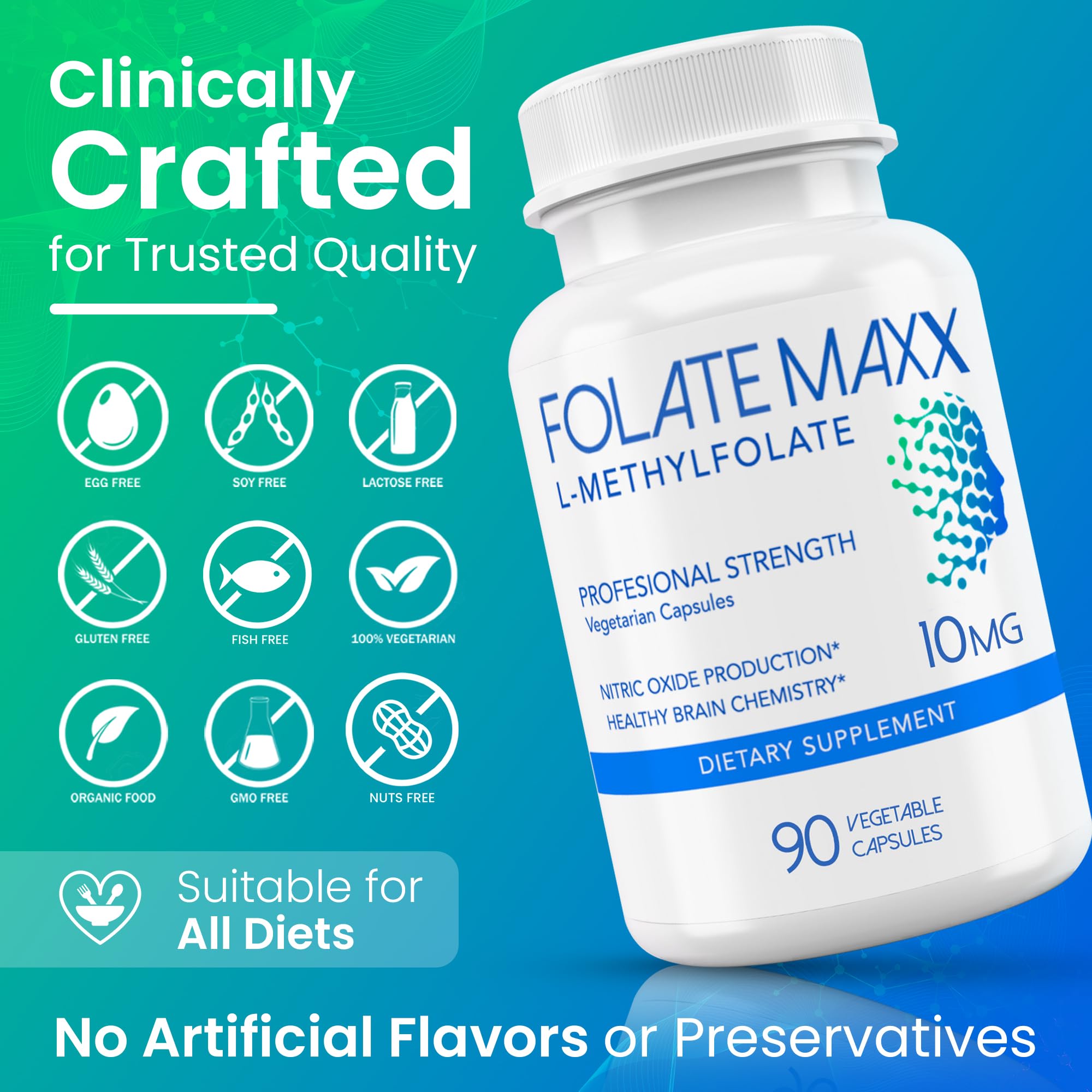 Folate Maxx capsules on white surface emphasizing 90-day supply