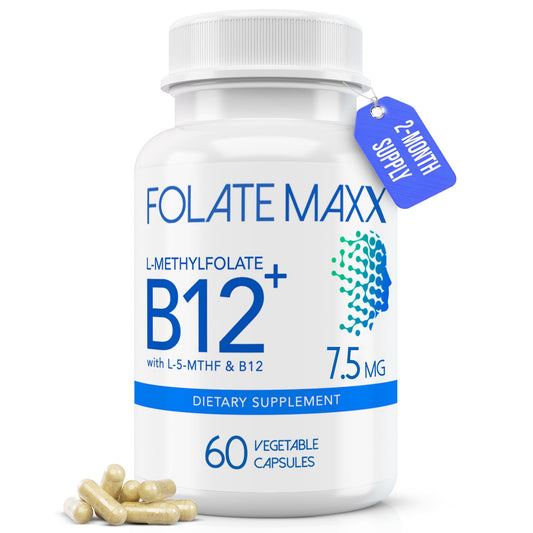 Folate Maxx L-Methylfolate 7.5mg bottle front promotes balanced mood