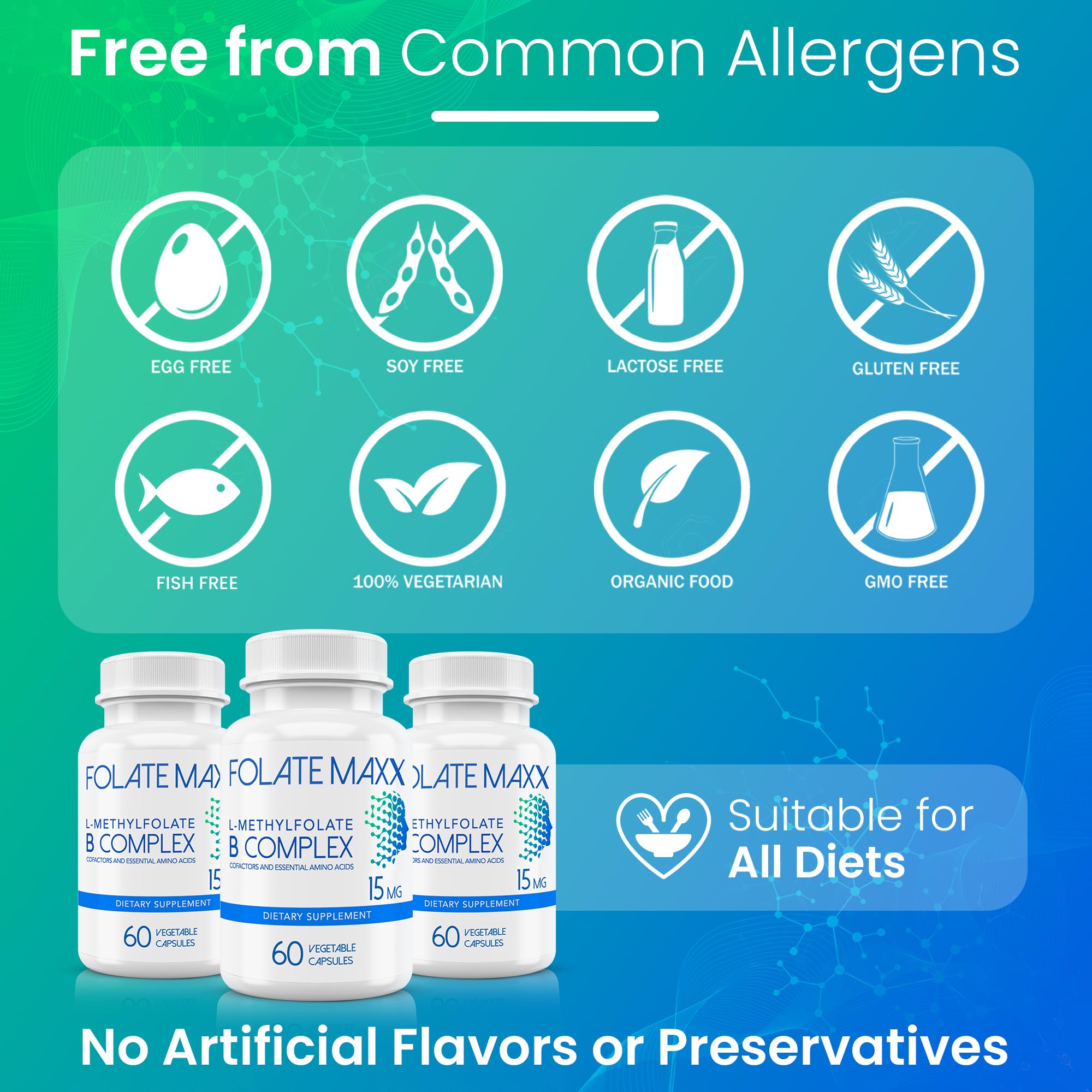 Folate Maxx gluten free label indicating allergen-friendly vitamins.