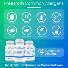 Folate Maxx gluten free label indicating allergen-friendly vitamins.