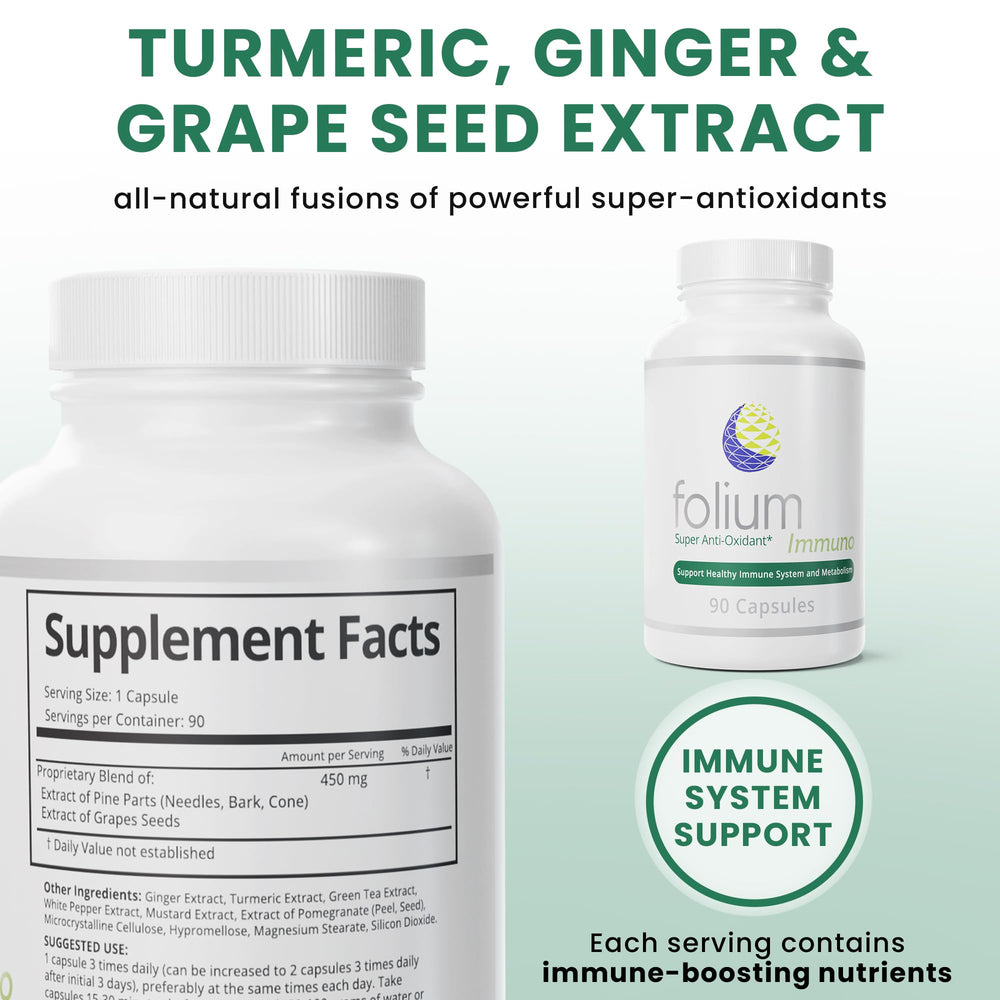 Folium Immuno capsules closeup highlighting convenient daily dosing.
