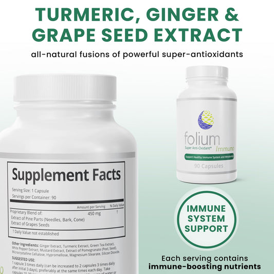 Folium Immuno capsules closeup highlighting convenient daily dosing.