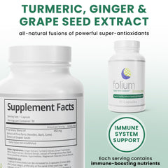 Folium Immuno capsules closeup highlighting convenient daily dosing.