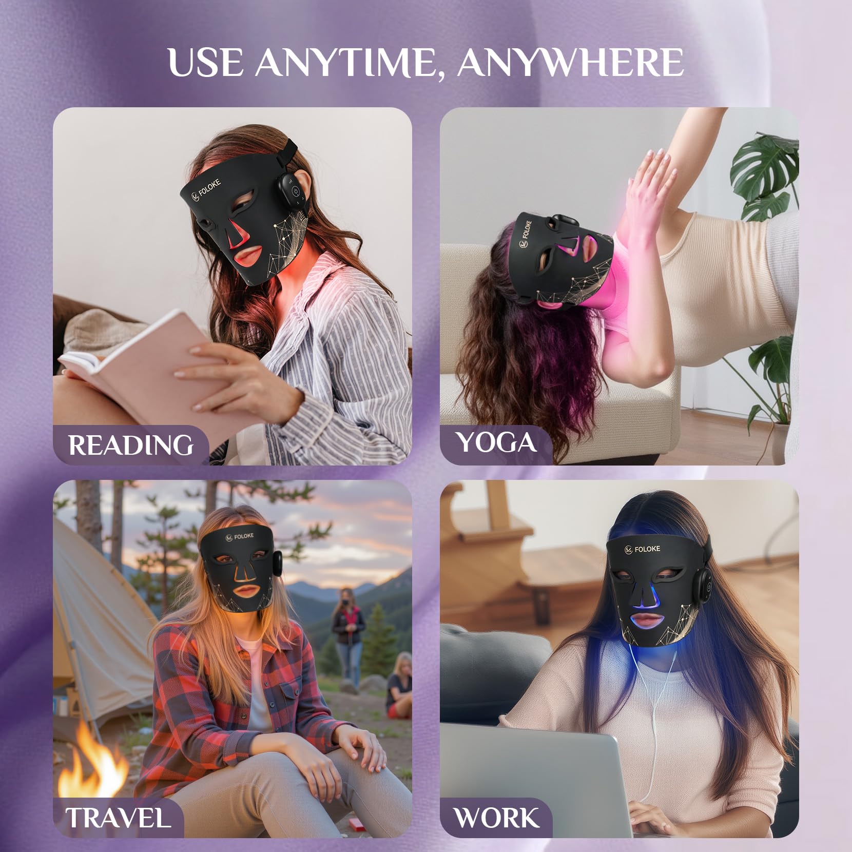 FOLOKE LED light therapy mask inner-contact surface rests softly on skin