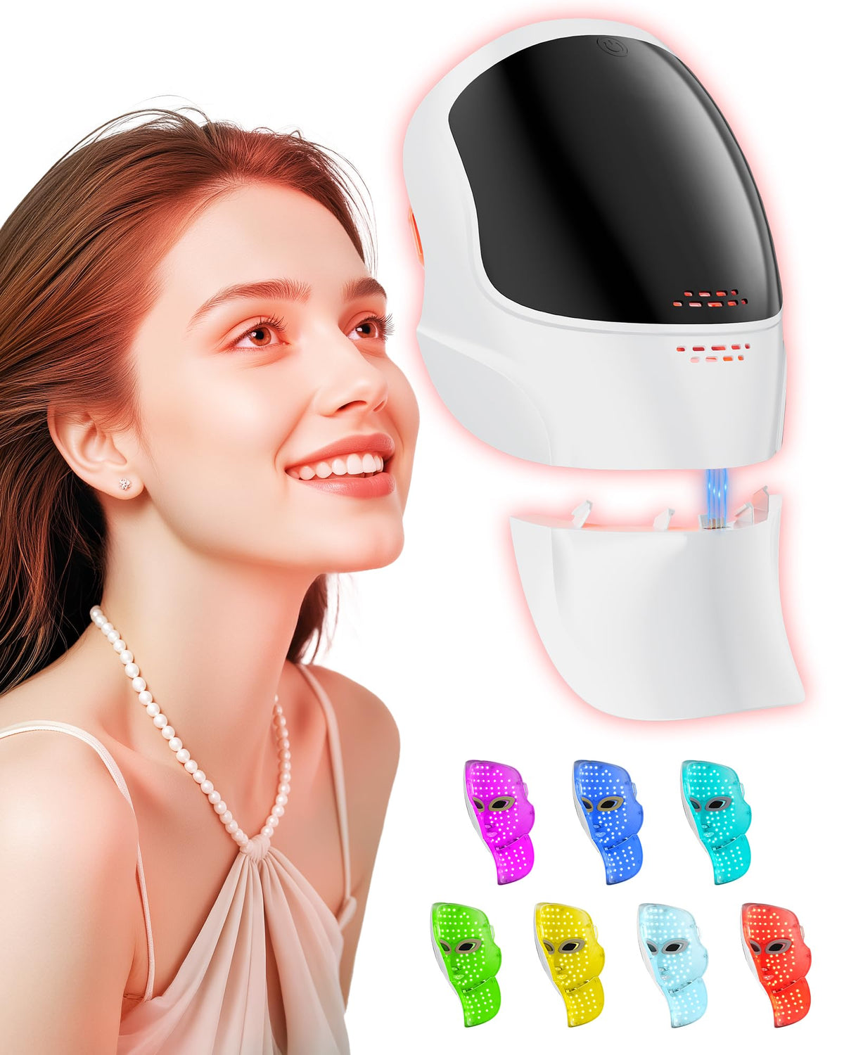 FOLOKE MK66R-B mask on face for at-home light therapy convenience.