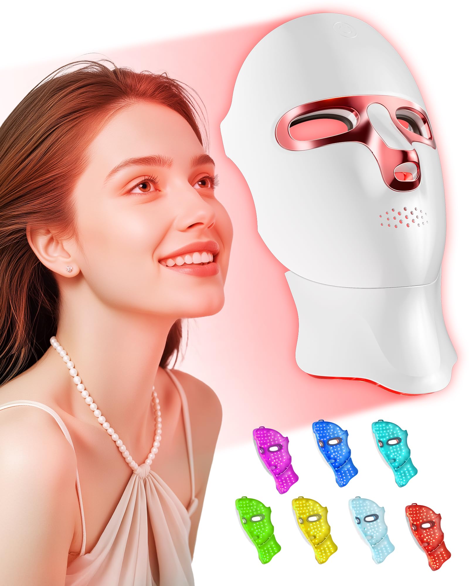 FOLOKE Sakura Pink LED mask front view showing full-face coverage and neck use