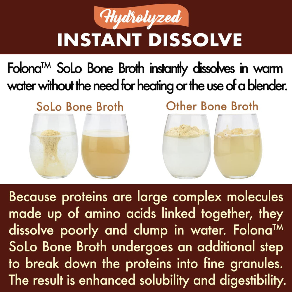Folona Solo Bone Broth Powder ingredients label highlighting grass-fed origin.