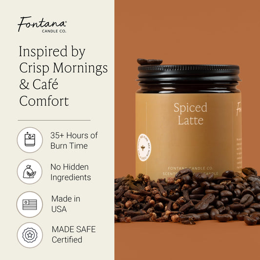 Fontana Candle Co Spiced Latte jar close-up showing crackling wood wick ambience