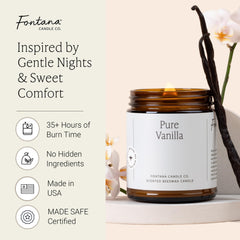 Fontana Candle Co vanilla label close-up highlighting natural ingredients.