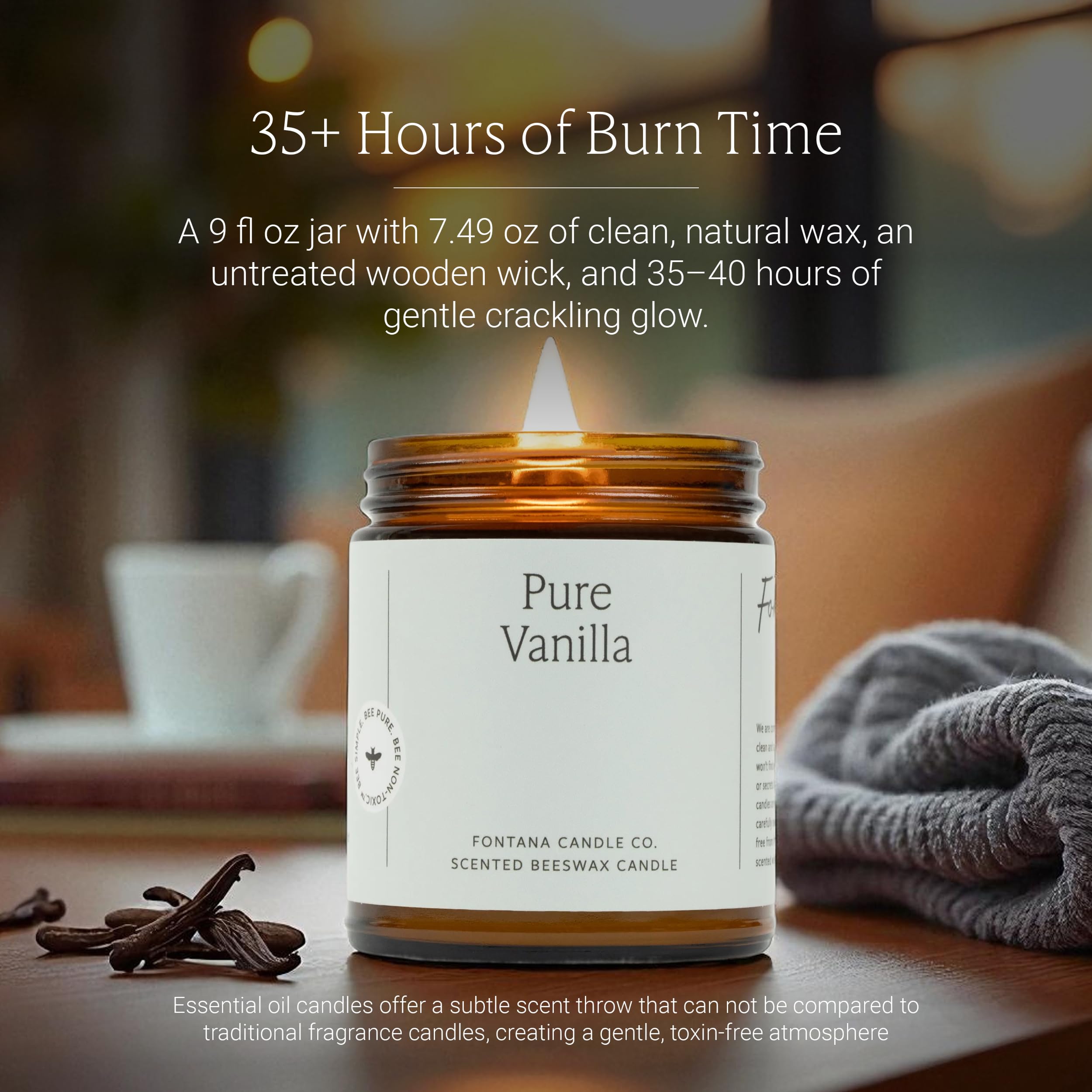 Fontana Candle Co wood wick crackle for cozy ambiance.