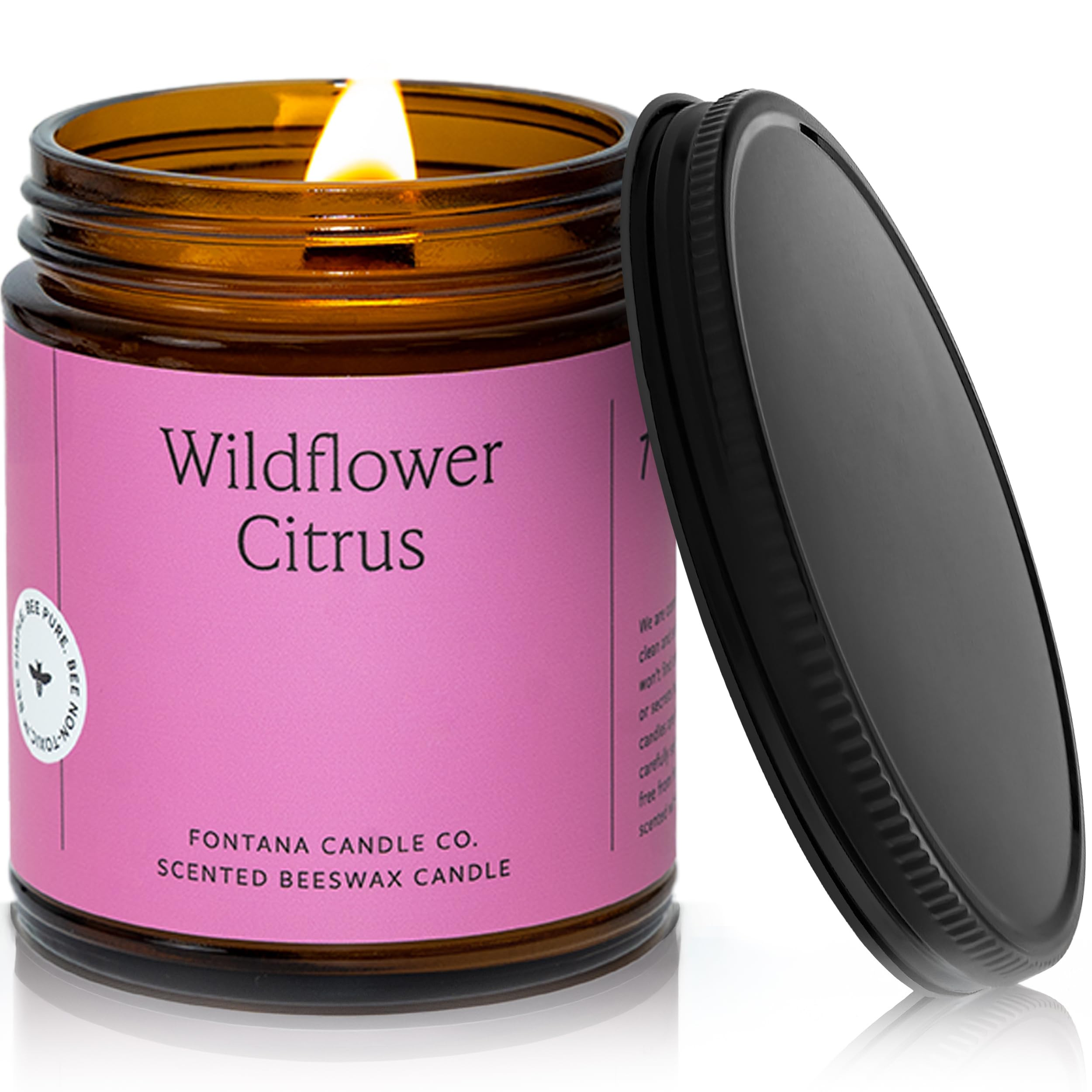 Fontana Candle Co wood wick beeswax jar candle with Wildflower Citrus aroma for cozy evenings