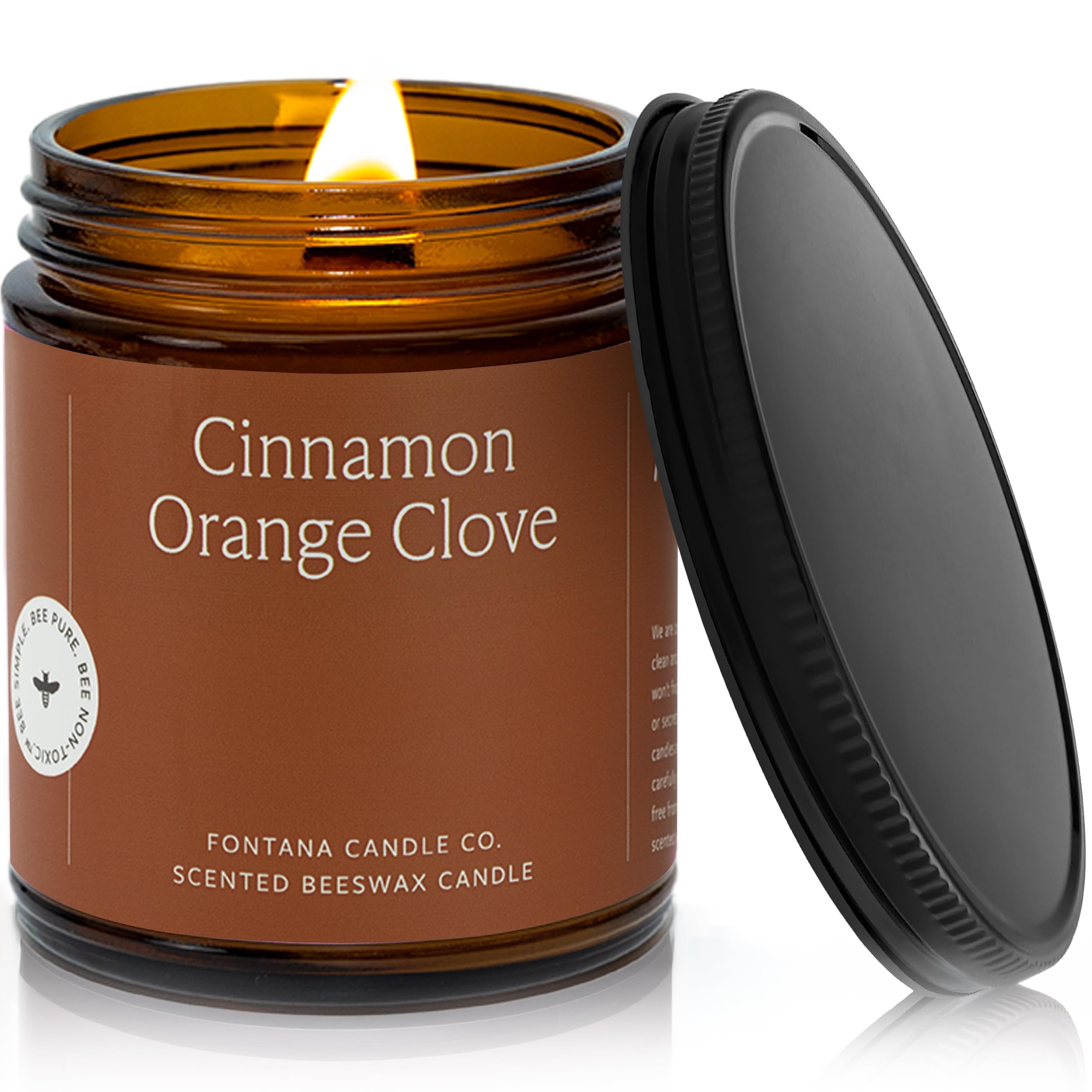 Fontana Candle Co wood wick beeswax jar highlights cozy cinnamon orange clove aroma