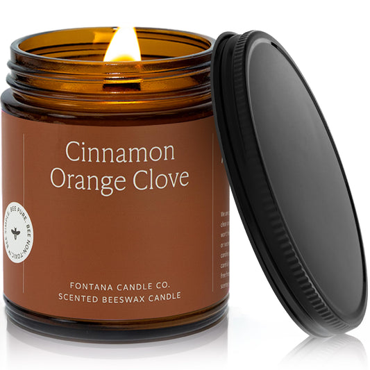 Fontana Candle Co wood wick beeswax jar highlights cozy cinnamon orange clove aroma