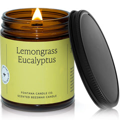 Fontana Candle Co wood wick lemongrass eucalyptus jar provides clean burn and inviting aroma.