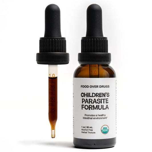 Organic Black Walnut Hull herb close-up in the formula promoting natural cleansing for kids.