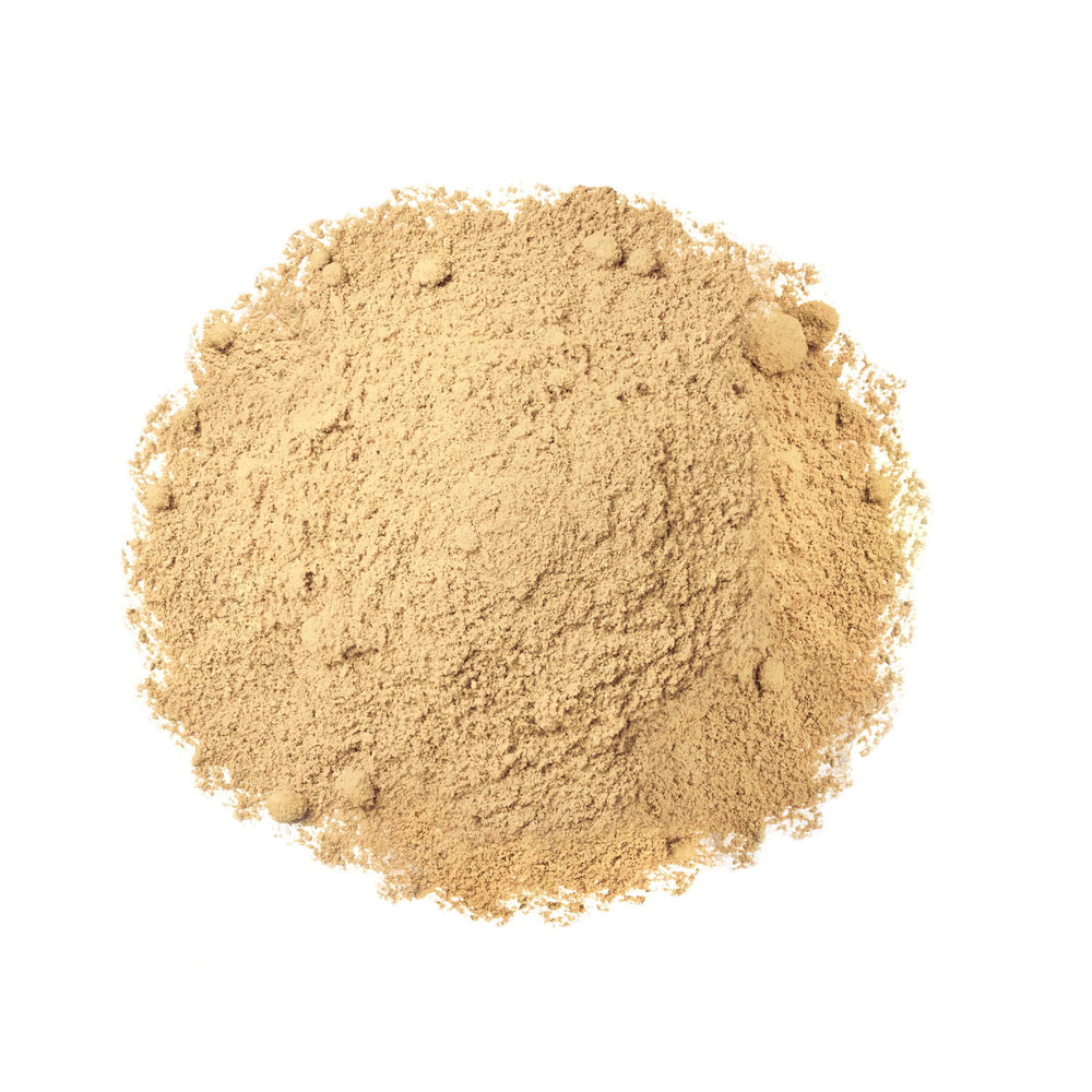 Close-up of finely ground amla powder with vibrant green color.