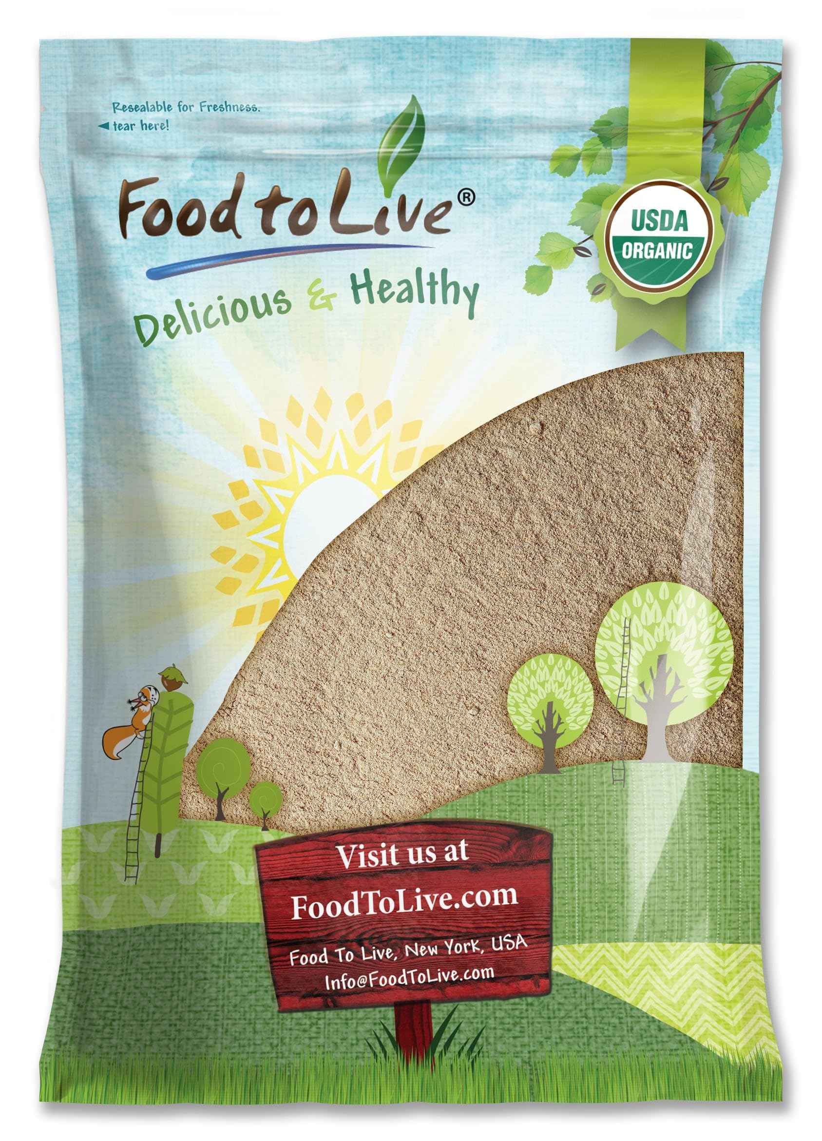 Food to Live Ashwagandha powder bottle with organic label, ideal for daily smoothies.