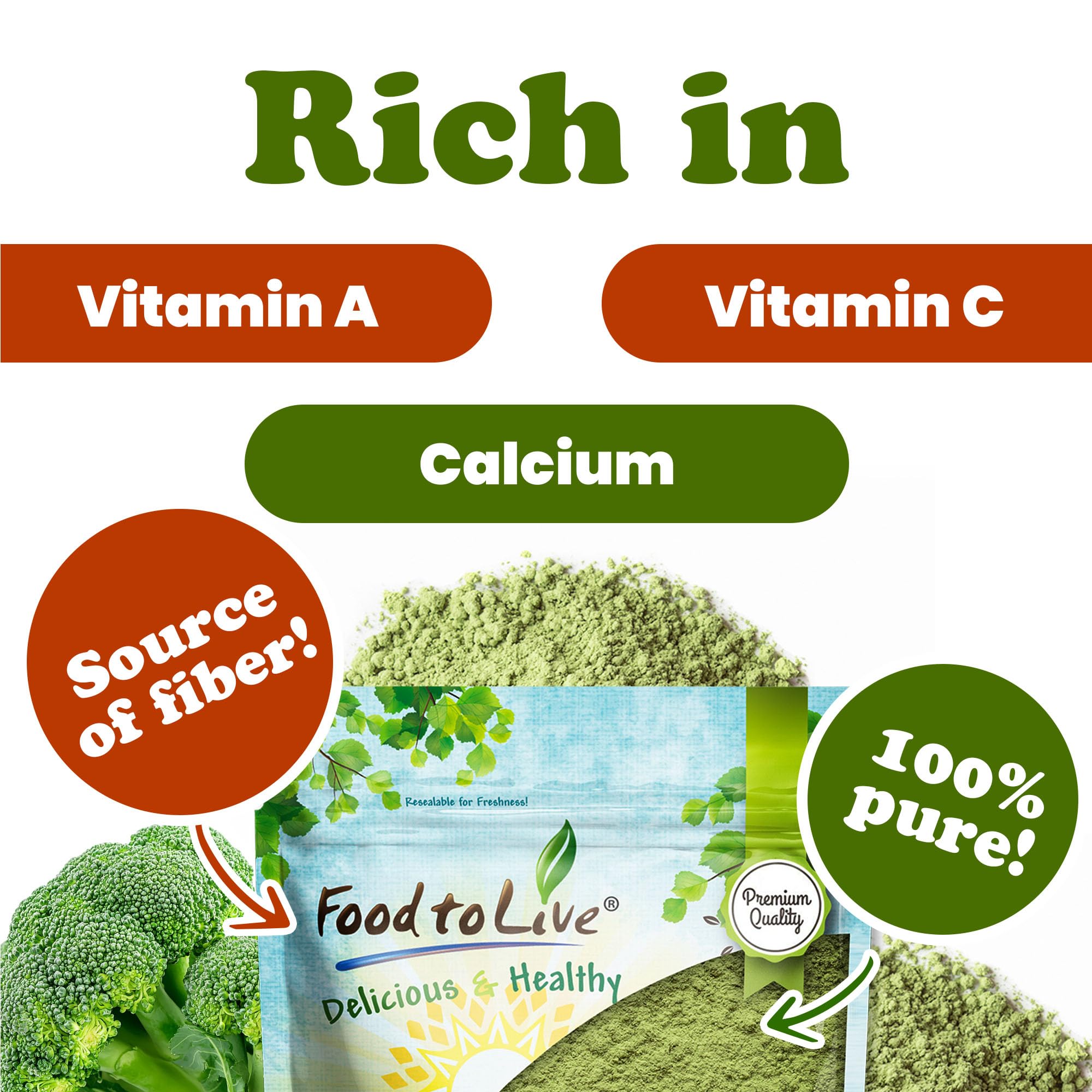 Food to Live broccoli powder pasta dish, boosts fiber in meals.