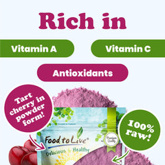Food to Live cherry juice powder on yogurt shows a fruity, natural flavor boost.