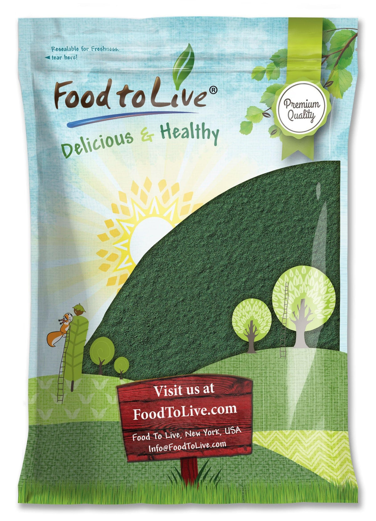 Food to Live chlorella powder bottle pour for easy smoothie dosing
