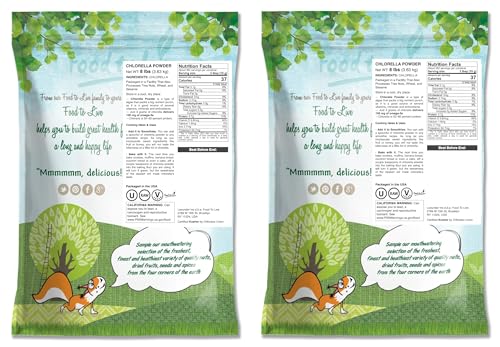 Food to Live chlorella powder with scoop shows easy portioning for shakes