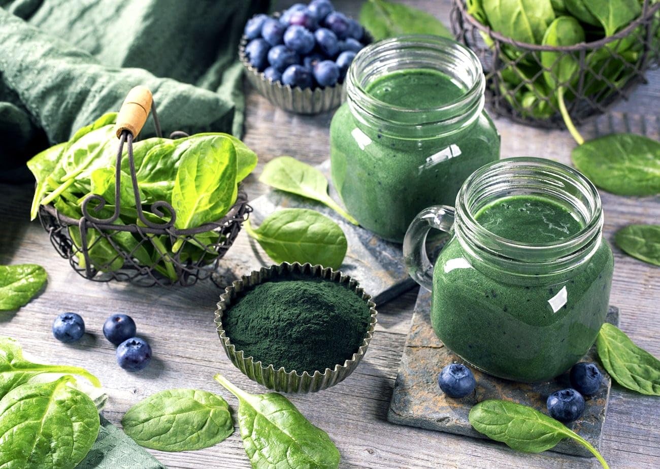 Food to Live chlorella powder close-up reveals fine texture for soups and sauces.