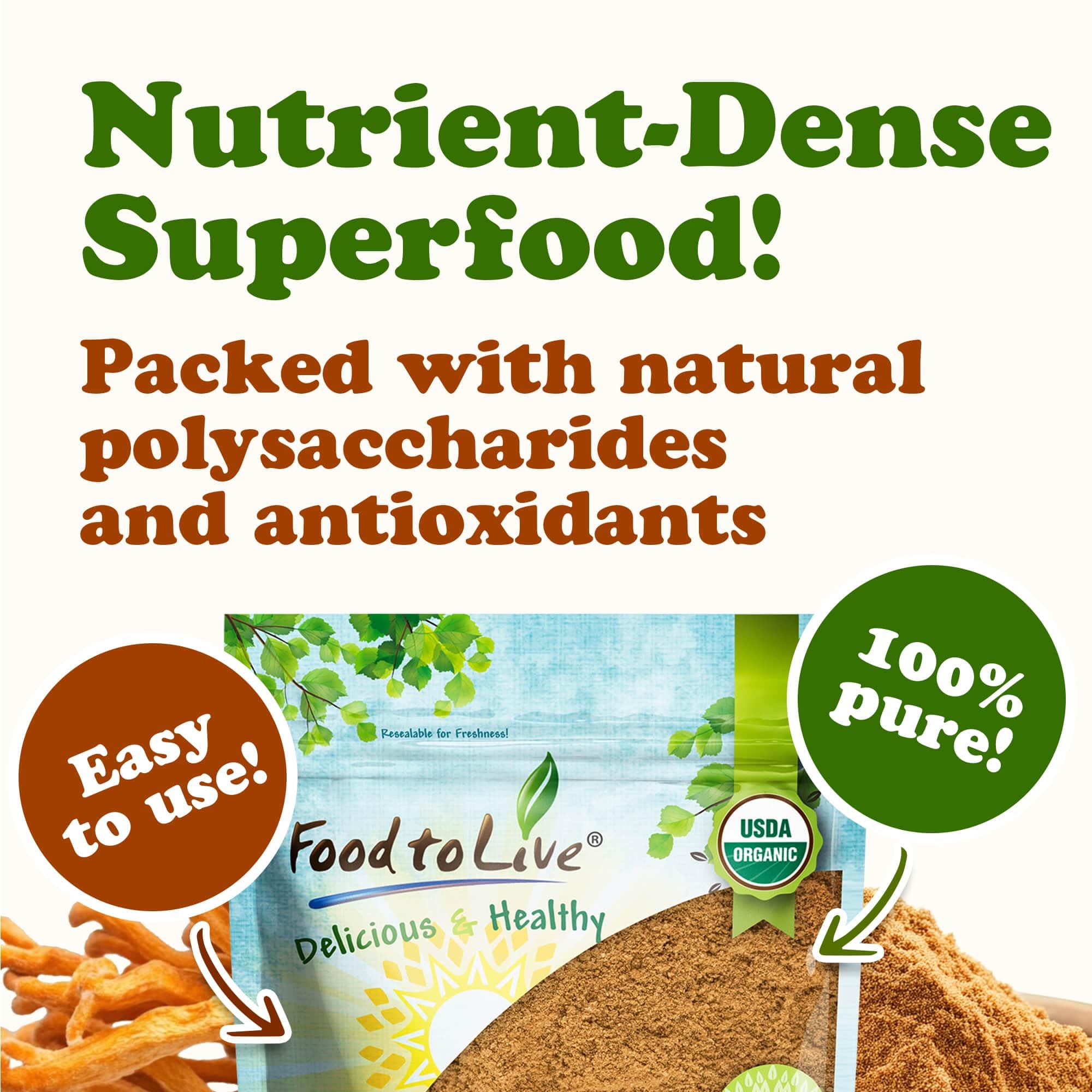 Food to Live cordyceps powder in a blender for a smoothie boost