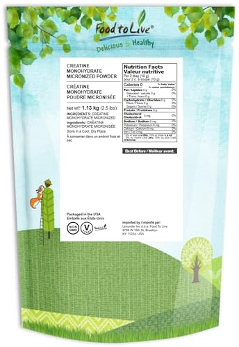 Food to Live Creatine Monohydrate Micronized Powder close-up shows fine texture that dissolves quickly.