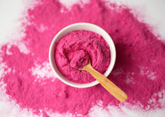 Food to Live Dragon Fruit Powder pink-shade in mock smoothie shows visual appeal.