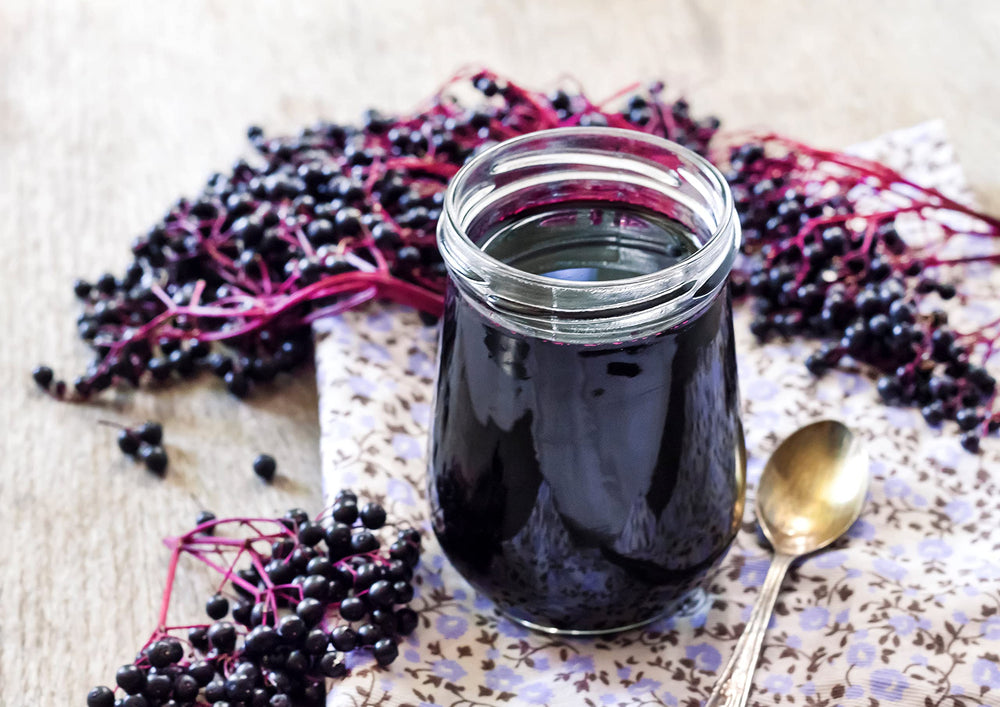 Food to Live elderberry powder swirled into yogurt