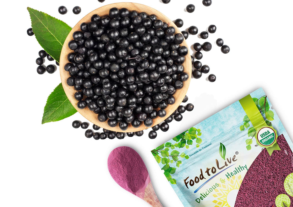 Elderberry powder sprinkled on oatmeal by Food to Live