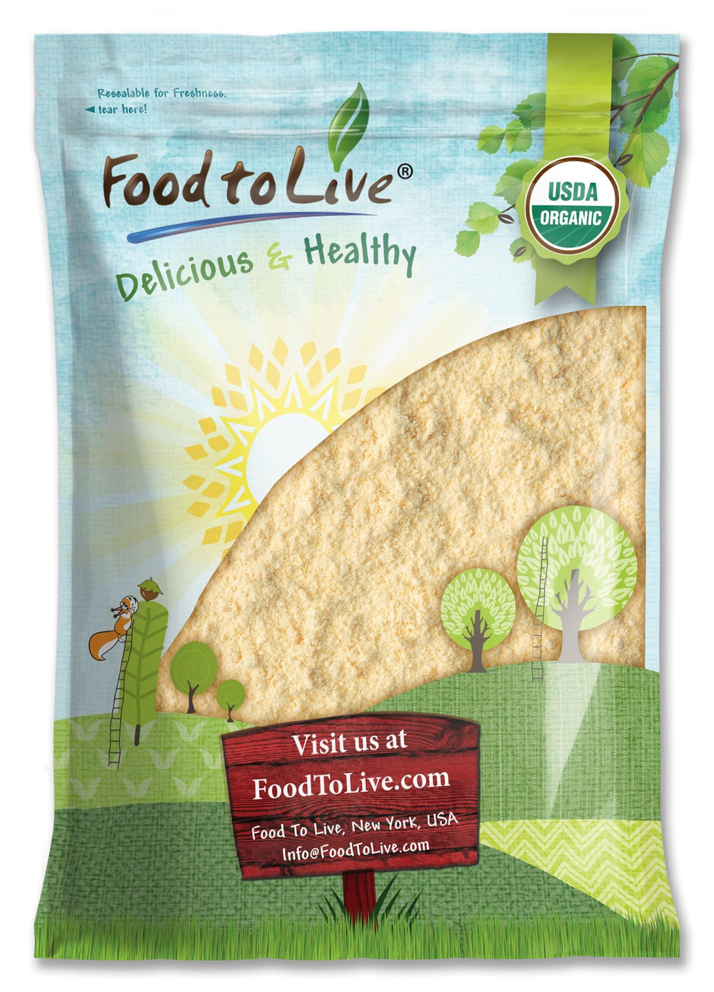 Food to Live Organic Yellow Pea Protein Powder bag highlights a bulk protein source for smoothies and baking.