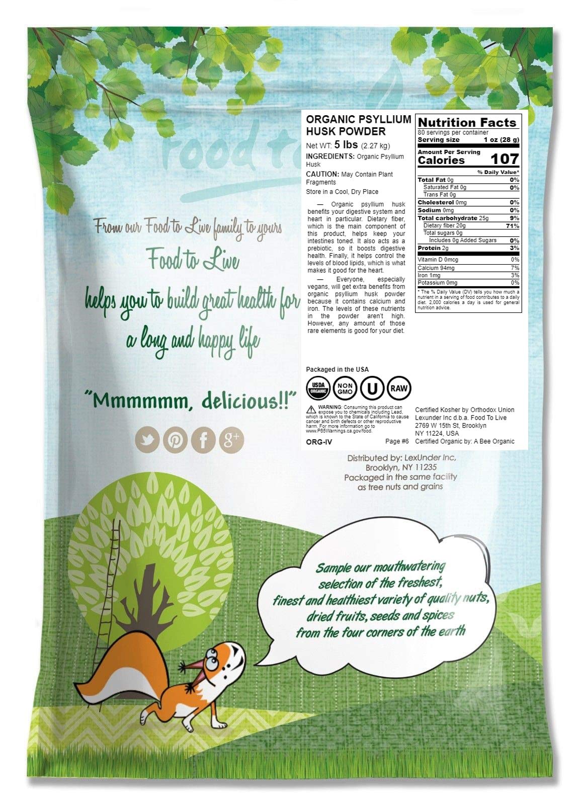 Food to Live ultra fine psyllium husk powder – smooth texture for vegan eggs.