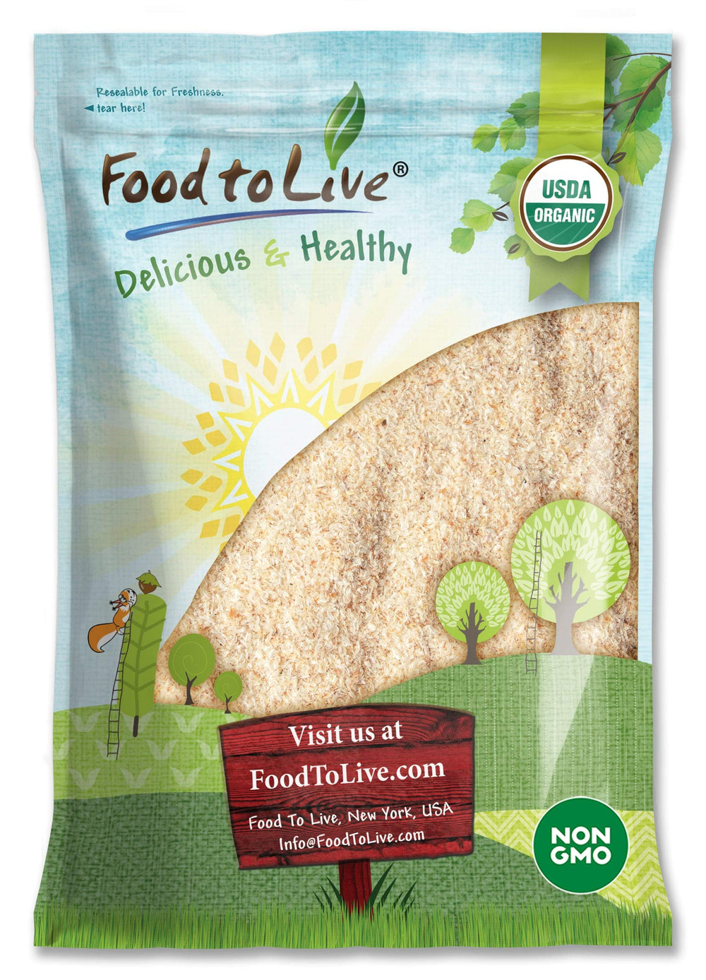 Food to Live Psyllium Husks bulk bag shows a high-fiber ingredient for baking and thickening.