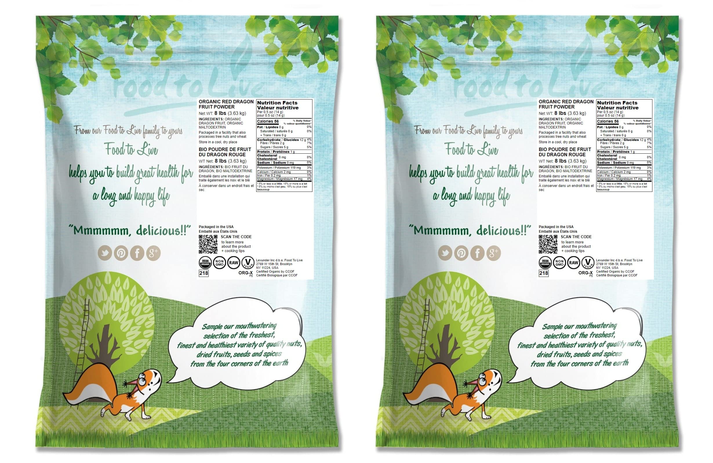 Food to Live Dragon Fruit Powder with scoop for precise servings and baking.