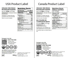 Food to Live Red Reishi powder label emphasizes organic, non-GMO ingredients.