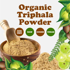 Food to Live Triphala powder smoothie bowl on counter demonstrates versatile usage in meals