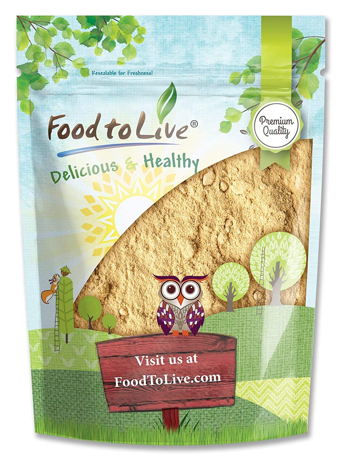 Food to Live Yellow Maca Powder container shows convenient packaging and nutrient-rich powder.