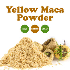 Food to Live Yellow Maca Powder spoonful demonstrates easy daily intake for smoothies.