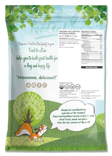 Food to Live Yellow Pea Protein Powder scoop demonstrates quick, versatile protein addition to shakes.